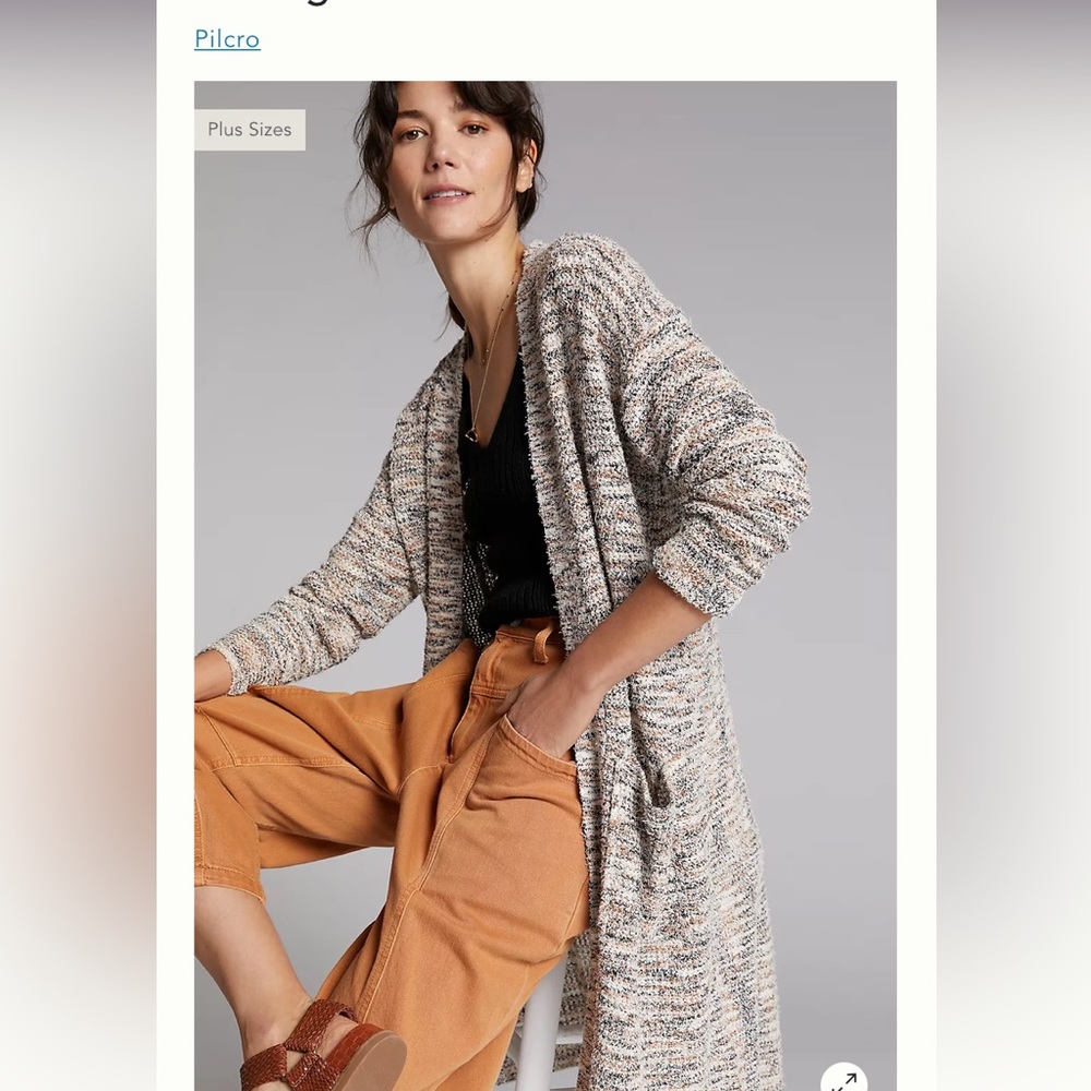 Long, open front cotton sweater. Lush fall colors. Lightweight
